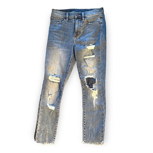 CROP HIGH RISE DISTRESSED SKINNY JEANS - Picture 5 of 14